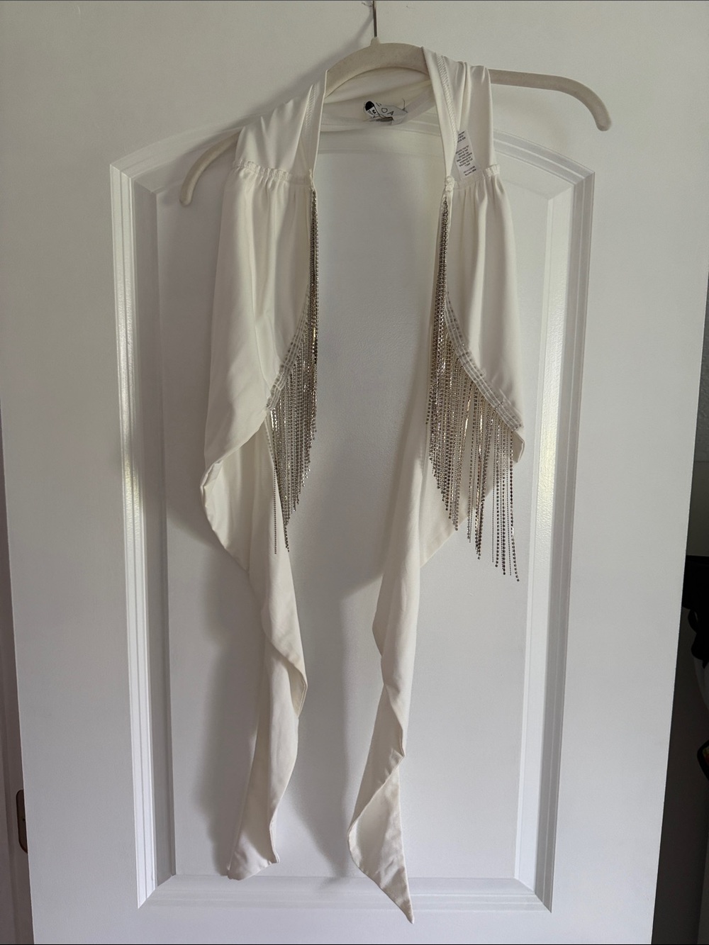 Women's Ivory Fringe Chain Draped Vest